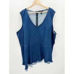 Lane Bryant Women Denim Tank Top Size 26 V Neck Raw Hem Festival Boho Summer